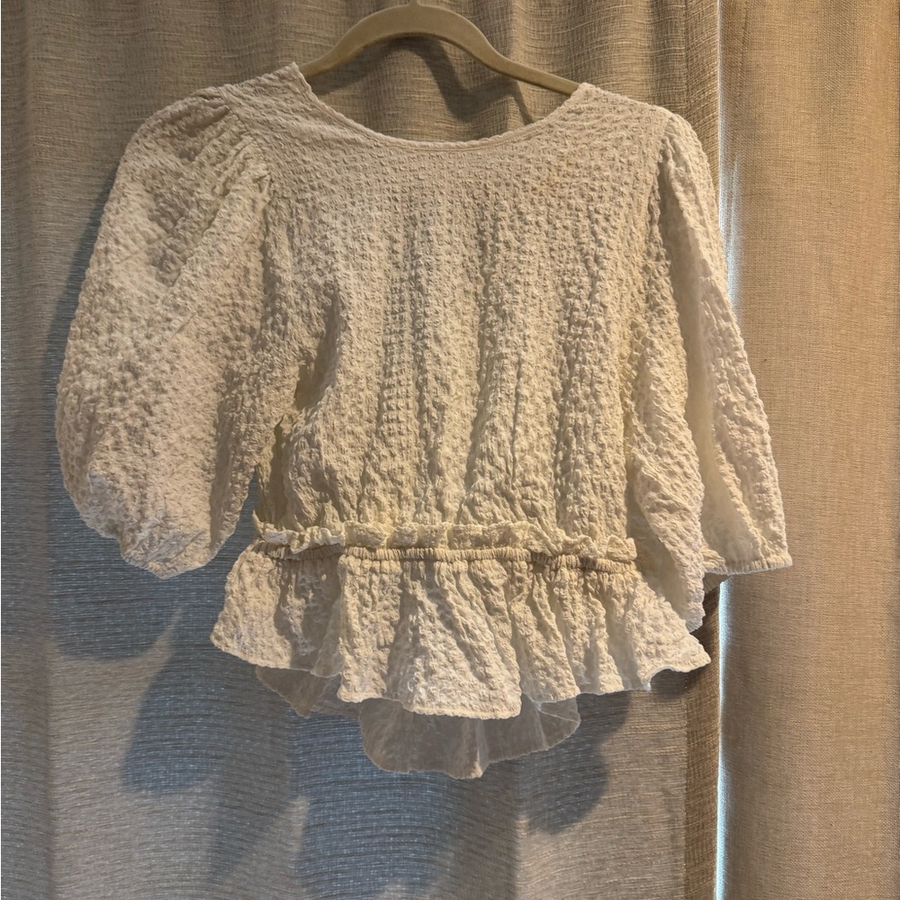 Free People Cream Textured Blouse